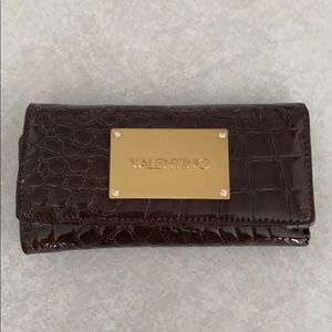 Valentino Brown Croc-Embossed Wallet with Gold Plate